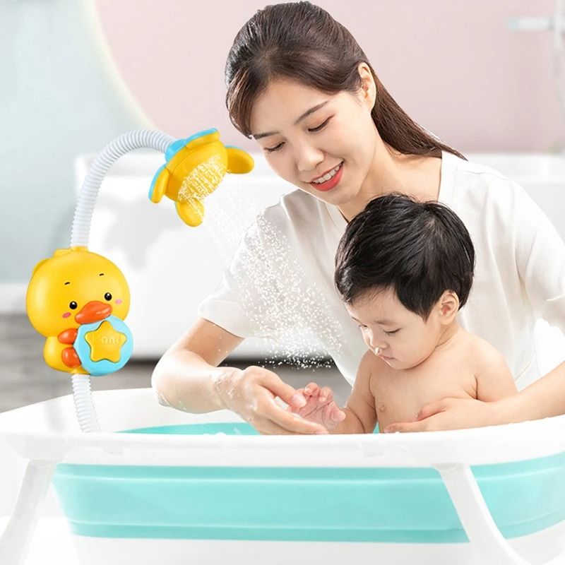 QWZ New Bath Toys Baby Water Game Duck Model Faucet Electric Water Spray Shower