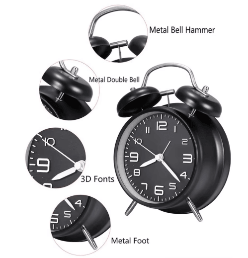 Classic Twin Bell Alarm Clock Loud Metal Desk Clock with Backlight Display