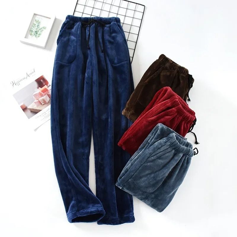 Thickened Flannel Home Trousers | Mens Winter Coral Fleece Pajamas