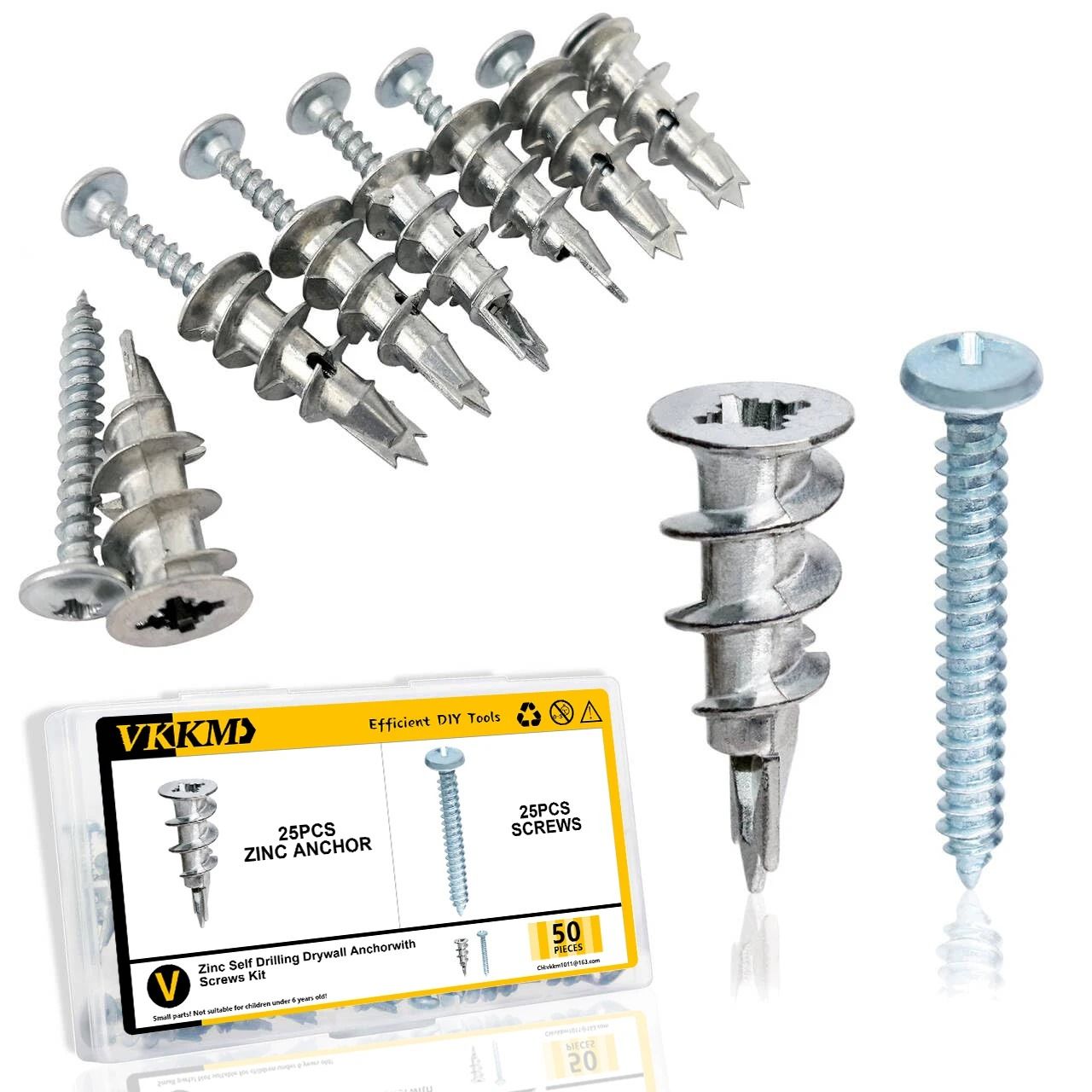 Self Drilling Drywall Anchor and Screw Set 50 Pieces