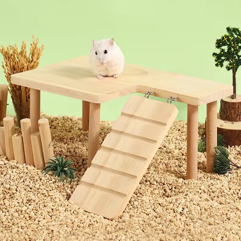 Wooden Hamster Ladder Platform Playground – Climbing Stairs Jumping Board Toy for Small Pets Cage