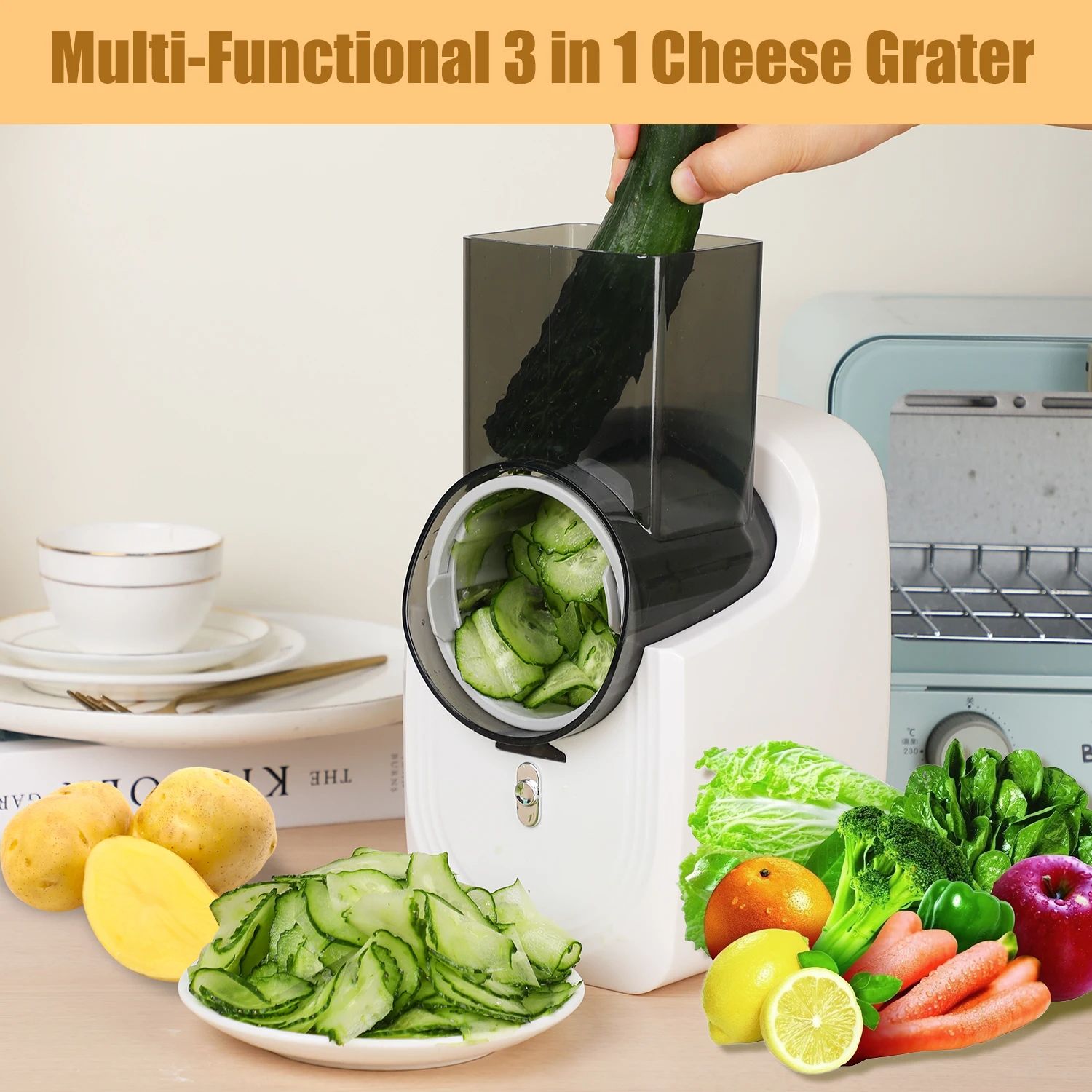 Electric Vegetable Slicer Salad Maker, Multifunctional Fruit Cutter & Cheese Grater