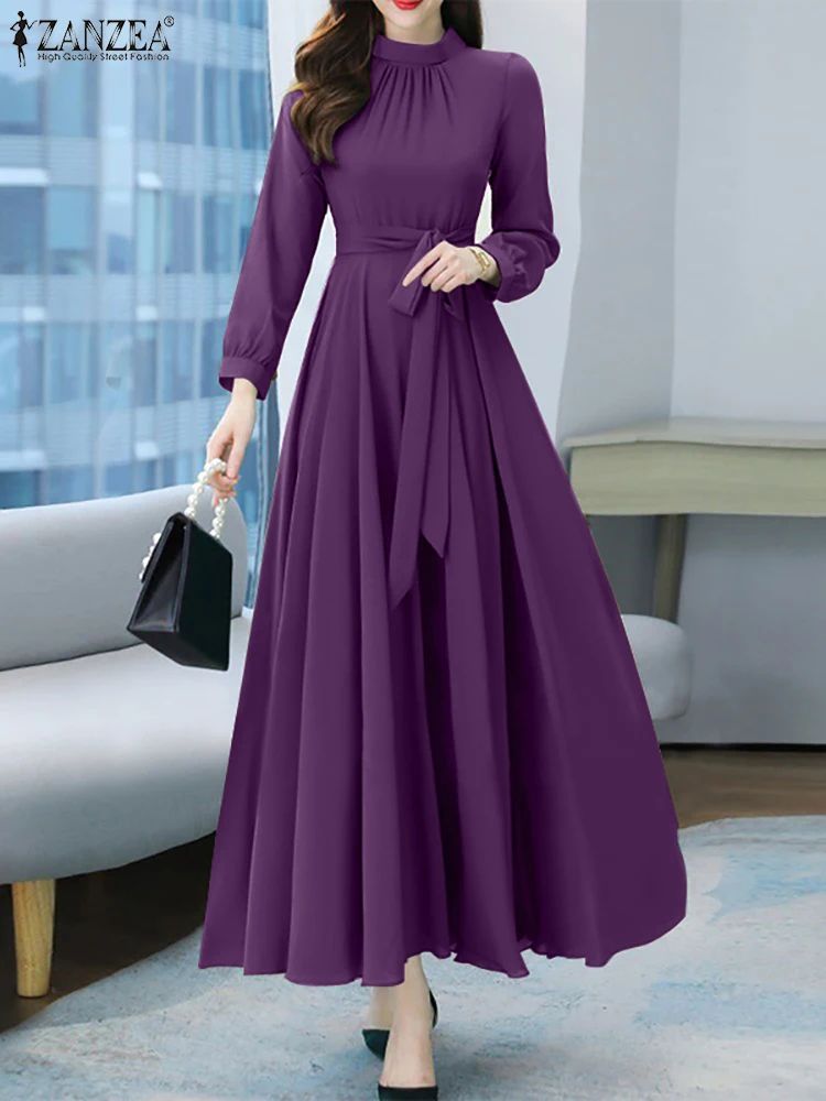 ZANZEA Vintage A-Line Maxi Dress – Long Sleeve Boho Sundress for Spring & Fall