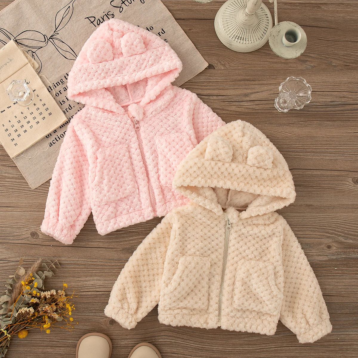 Cozy Pink Hooded Plush Zip Jacket for Baby Girls