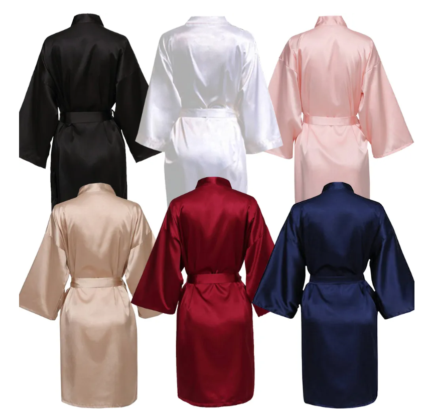 Team Bride Wedding Party Robe, Black Letters Kimono Satin Pajamas, Bridesmaid Bathrobe
