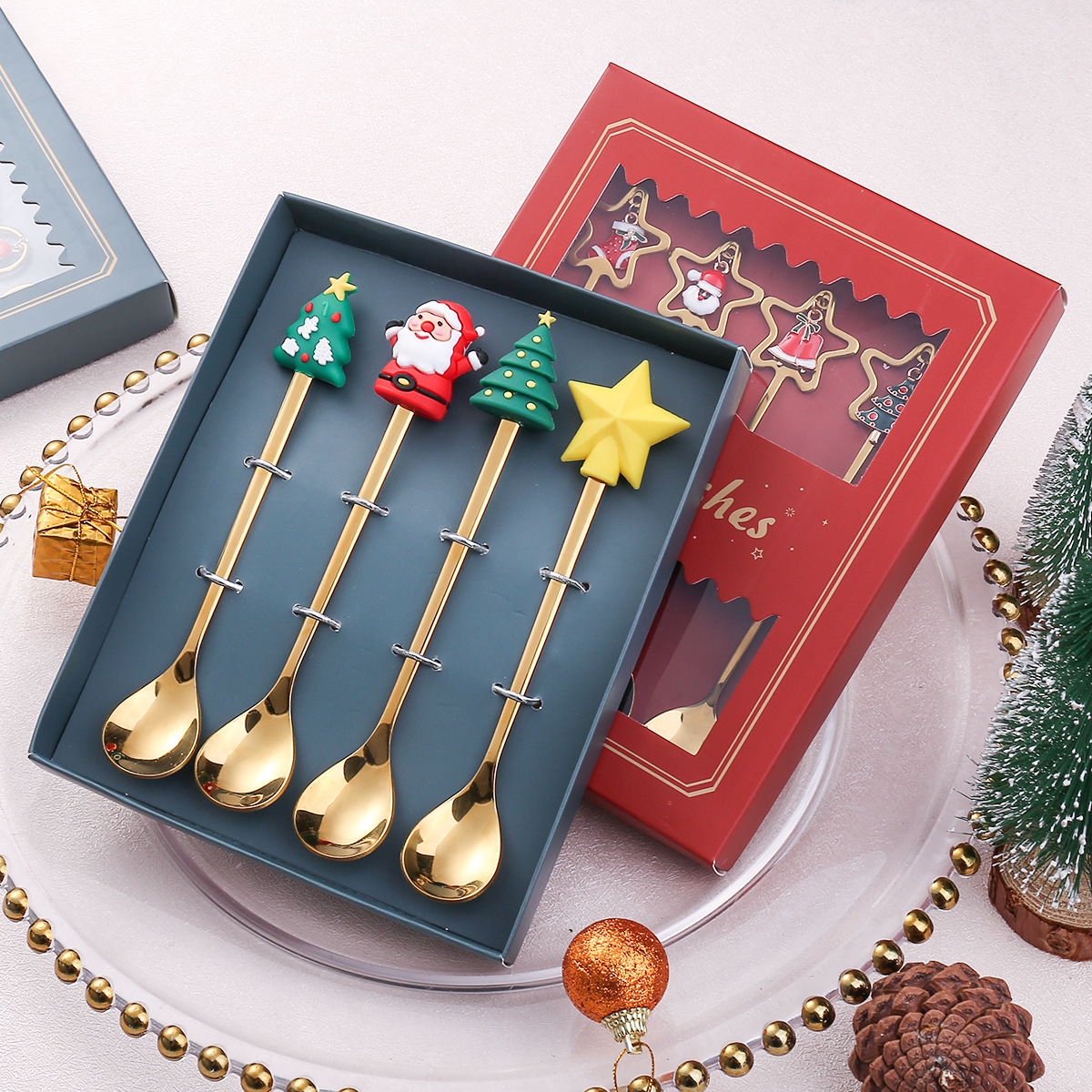 Stainless Steel Leeseph Spoons, Christmas Pendant Coffee Spoon, Tea Dessert Spoon, Xmas Party Gift Set