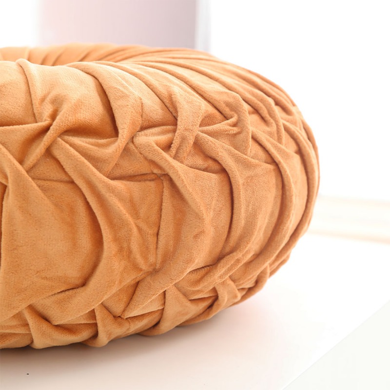 Lumbar Support Throw Pillow Hand Sewn Pleated 3D Velvet Pumpkin Cushion for Sofa Bed Chair