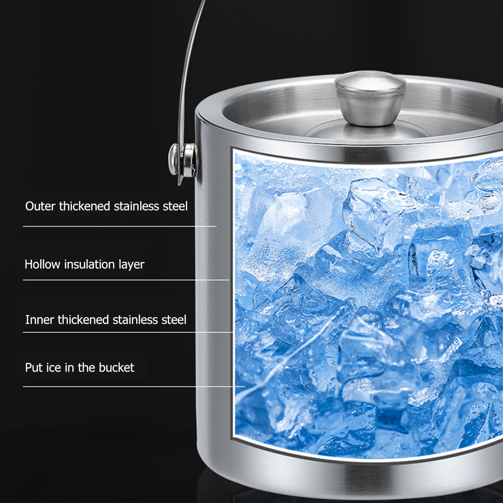 Double Wall Stainless Steel Ice Bucket, Insulated Ice Bucket for Home Bar, Ice Cube Container for Chilling Beer Wine