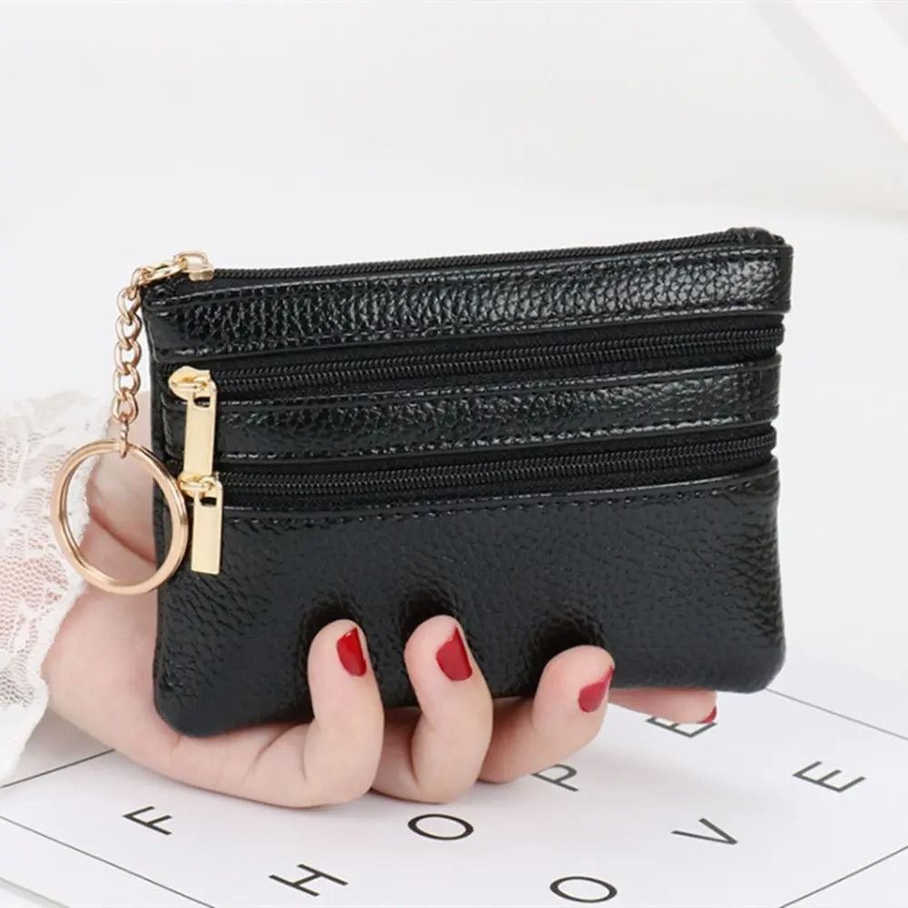 Double Zipper Heart Detail Mini Coin Purse