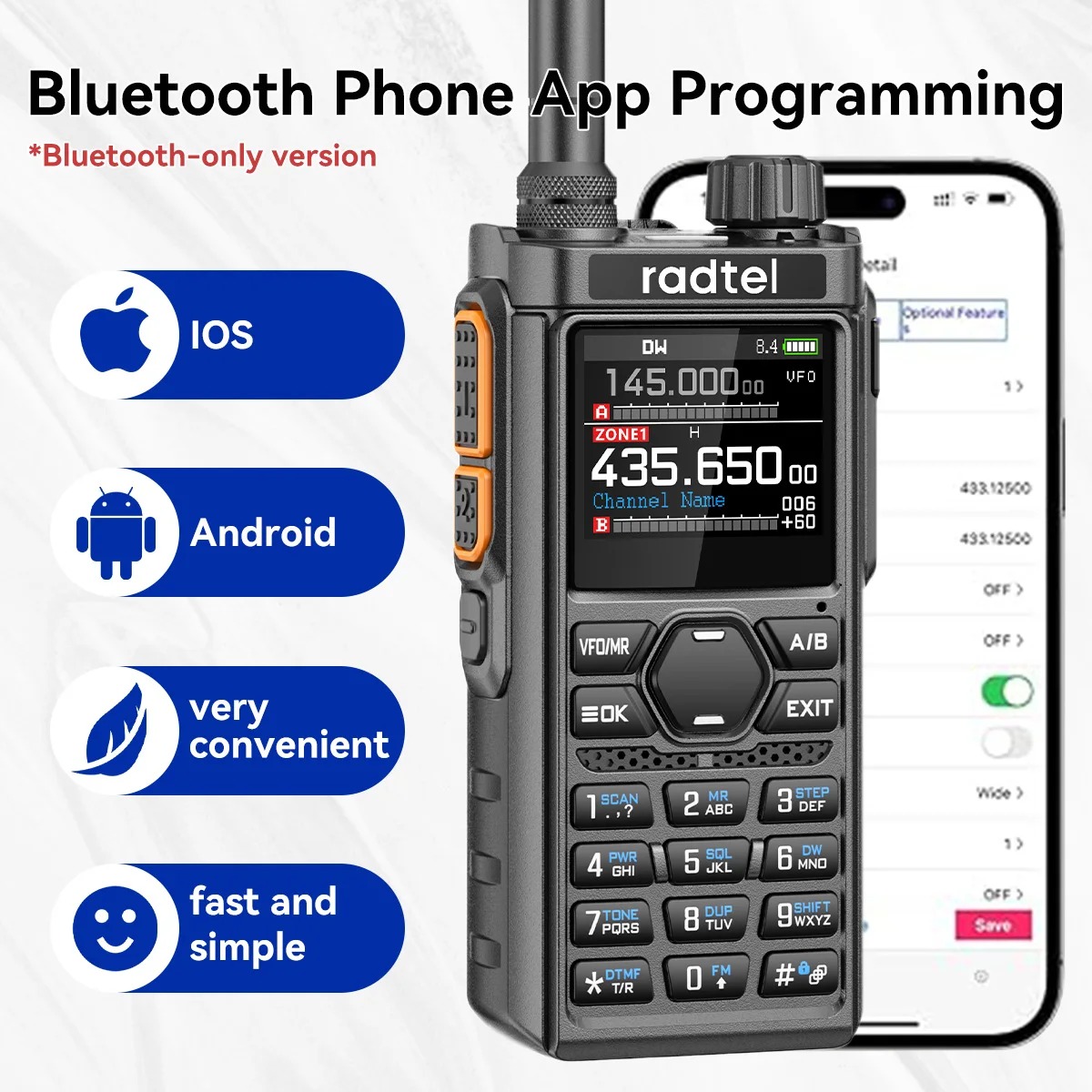 Radtel RT Bluetooth Programmable ham radio walkie talkie with multi band radio & Air Band Receiver