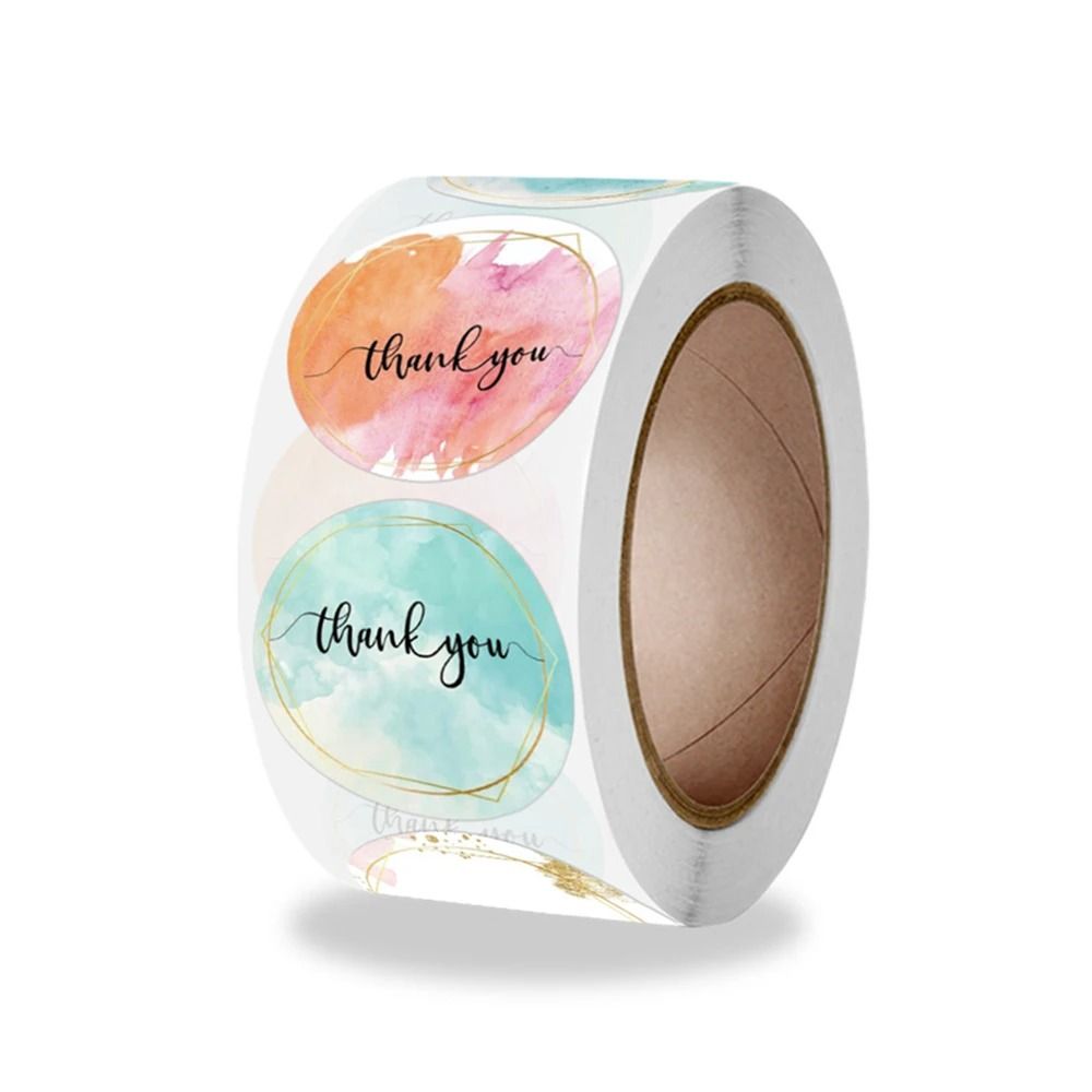 Thank You Stickers Roll 500 Pieces Cute Pink Gold Labels