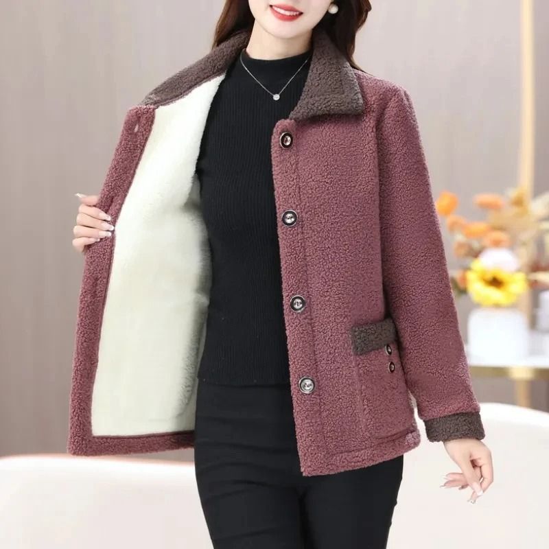 Elegant Lamb Fur Grain Velvet Coat | Womens Thermal Winter Jacket