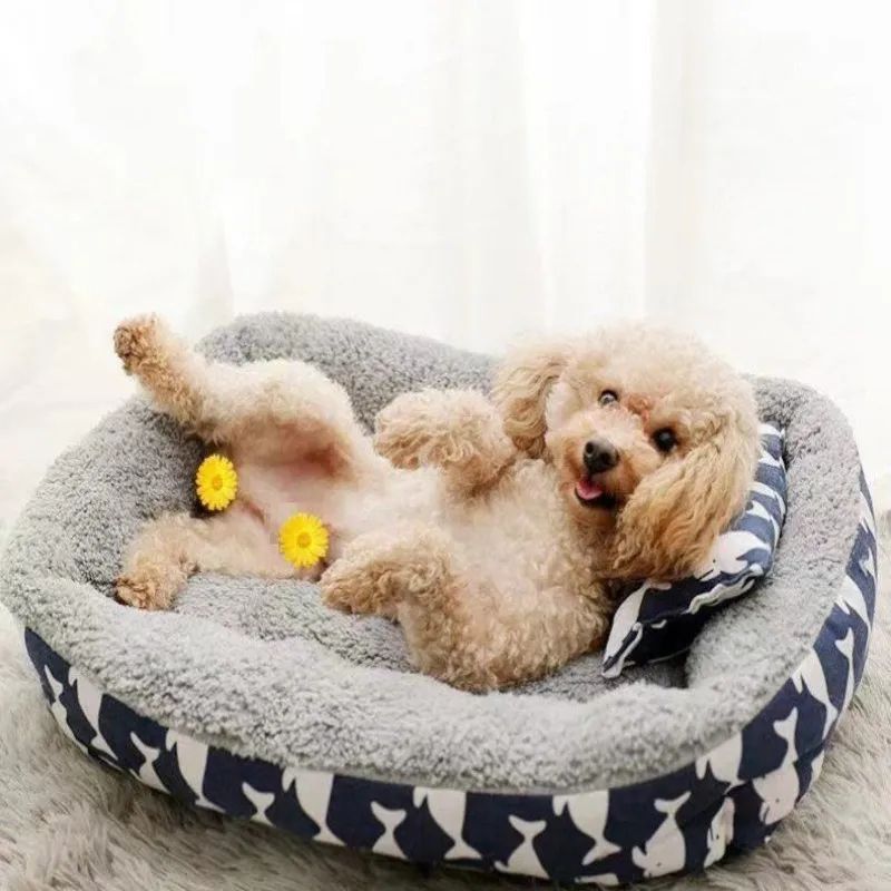 SnuggleNest Plush Lounger – Soft Pet Bed with Pillow, Winter-Warm Cat & Dog Sleeping Mat