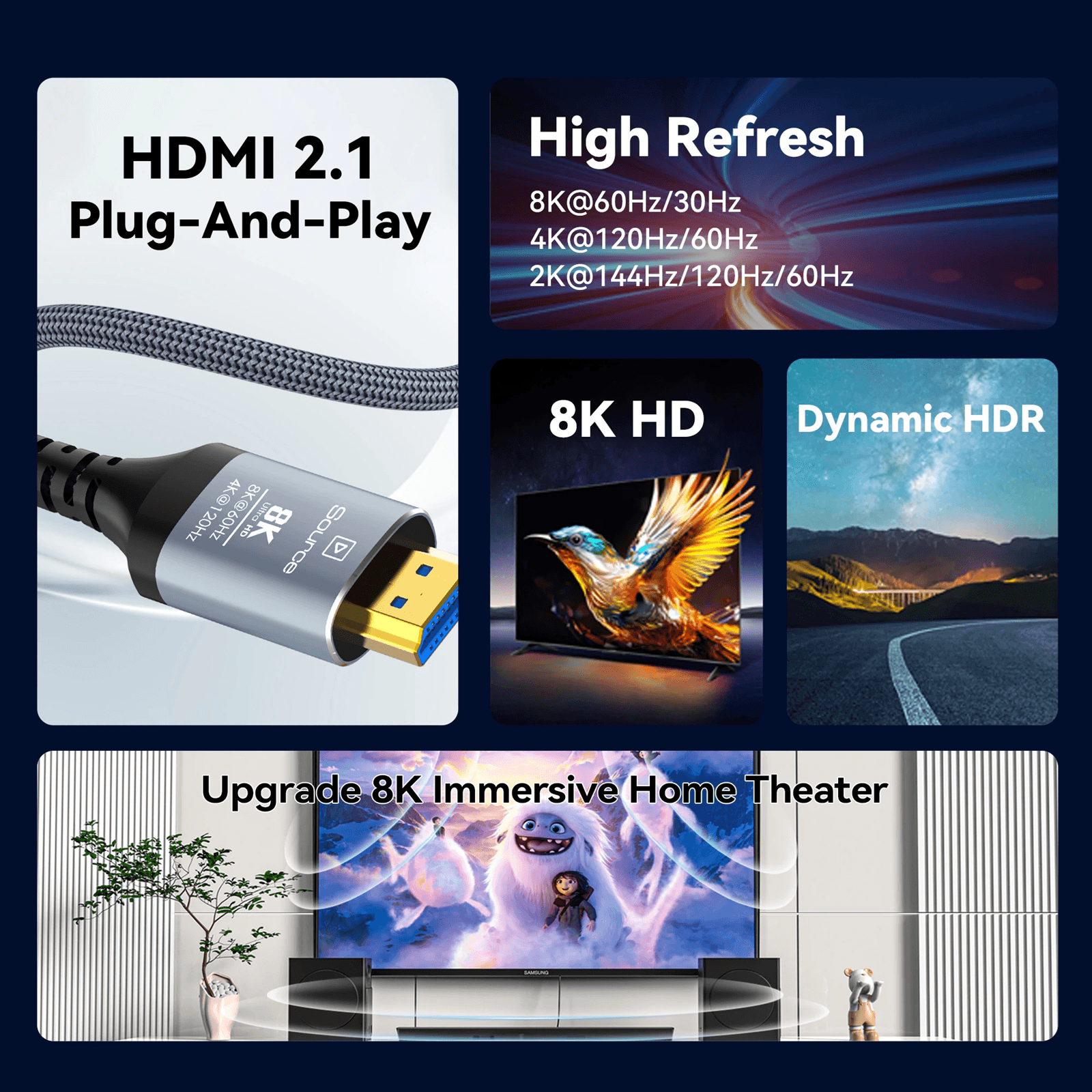 8K HDMI 2.1 Fiber Optic Cable 8K60Hz 4K120Hz Ultra High Speed