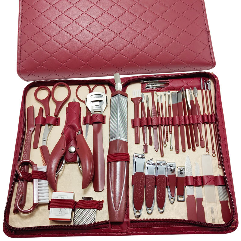 Stainless steel manicure set with zipper leather bag, nail clipper kit for fingernails and toenails, manicure tools