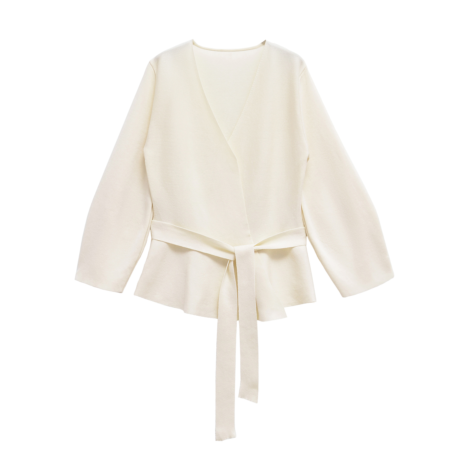 TRAFSHE Women's Knit Blazer with Belt, Retro V-Neck Long Sleeve Coat with Shoulder Pads, Versatile Spring and Fall Jacke