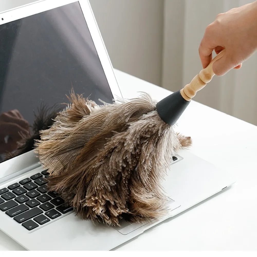Ostrich Feather Duster Wooden Handle Household Cleaner