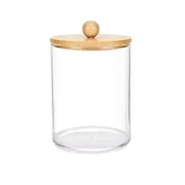 Clear Qtip Holder Dispenser Apothecary Jar Bathroom Vanity Organizer Set