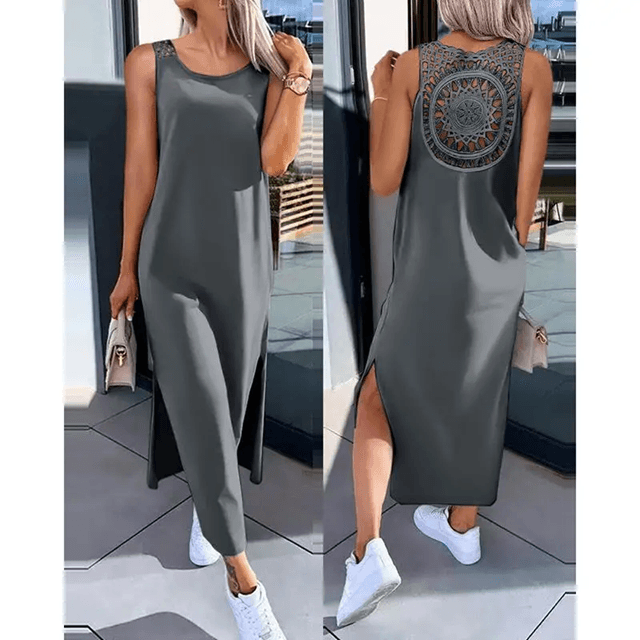 Summer Sleeveless Casual Midi Dress with Side Slit