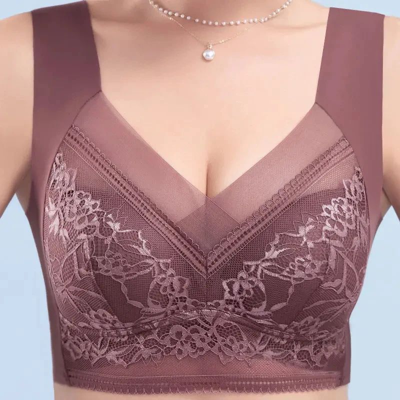 Womens Seamless Ice Silk Push Up Lace Wireless Bra