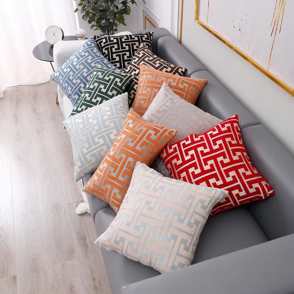 Geometric Jacquard Polyester Pillow Cover Modern Sofa Lumbar Decor