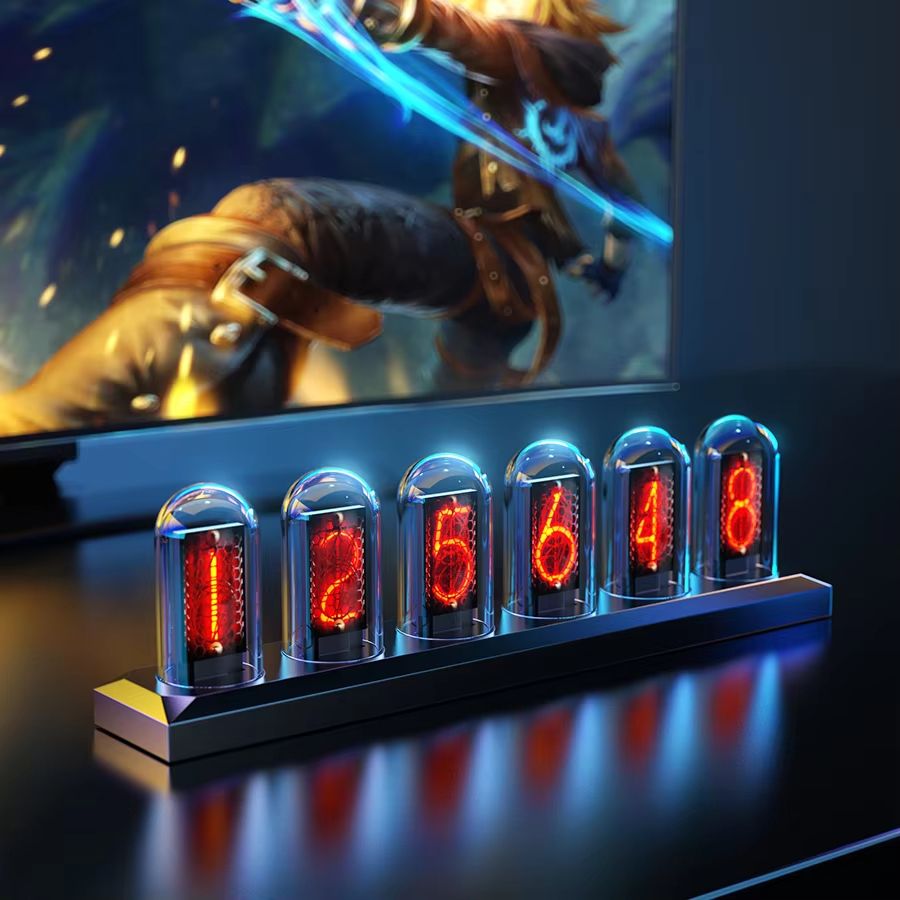 NeoGlow RGB Nixie Tube Clock – Color LED Screen Analog-Digital Desk Display
