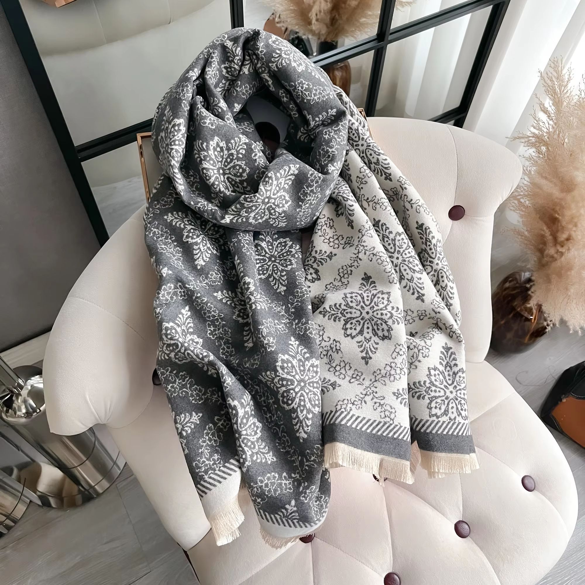 Reversible Ethnic Style Warm Pashmina Shawl Cashmere Feel Scarf Wrap