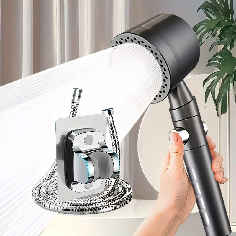New High Pressure Water Saving Handheld Shower Head with Modes One Button Stop Bathroom Accessories Set