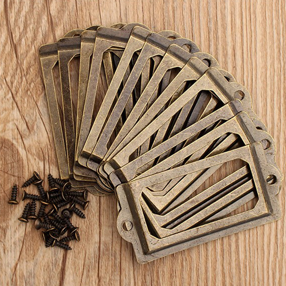 Vintage Antique Brass Drawer Label Pulls Set for Cabinets Apothecary Boxes