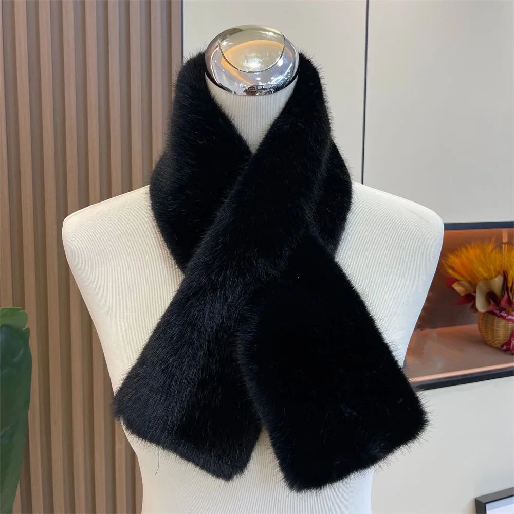 Luxury Faux Rabbit Fur Cross Collar Scarf – Women's Thick Winter Furry Neck Warmer