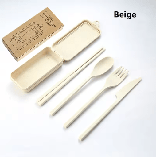 Portable Wheat Straw Cutlery Set 4PCS Travel Camping Tableware Kit