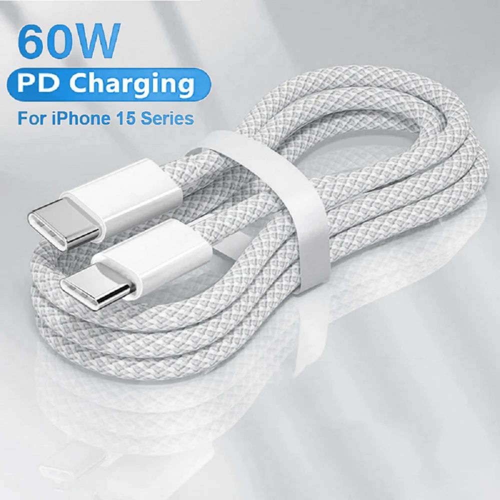 PD 60W USB C to USB C Braided Fast Charging Cable for iPhone 15 and Android