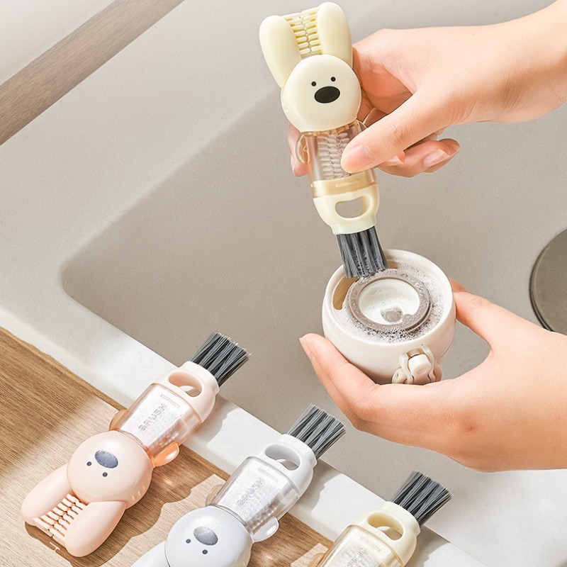 Cute Bunny 3 in 1 Cup Lid Gap Cleaning Brush, Multifunctional Silicone Cleaner for Insulation Bottles