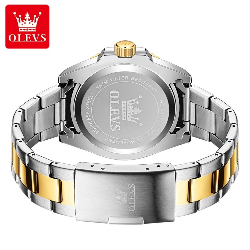 OLEVS 3610 Luxury Waterproof Stainless Steel Men's Quartz Watch with Luminous Calendar