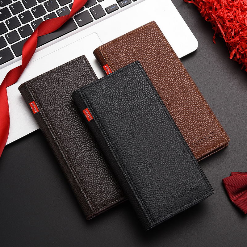 Mens Multifunctional Soft Leather Business Wallet Lychee Pattern Long Fashion Wallet