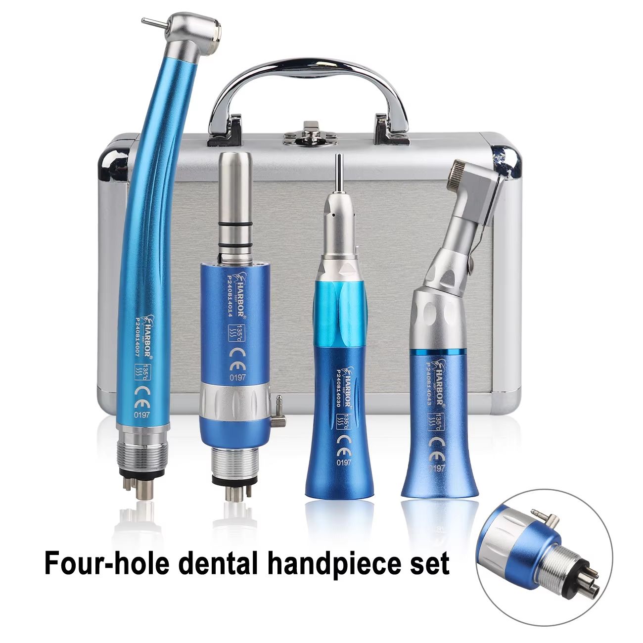 4-Piece Professional Dental Handpiece Set – High & Low Speed Air Turbine Kit with Contra Angle, Straight Handpiece, and