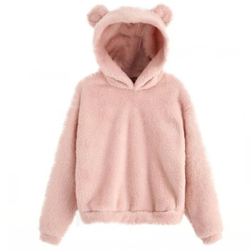 Womens Plush Rabbit Ear Hoodie with Long Sleeves