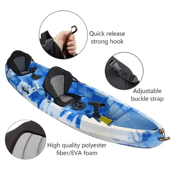 Adjustable Padded Kayak Seat with Backrest and Detachable Storage Bag