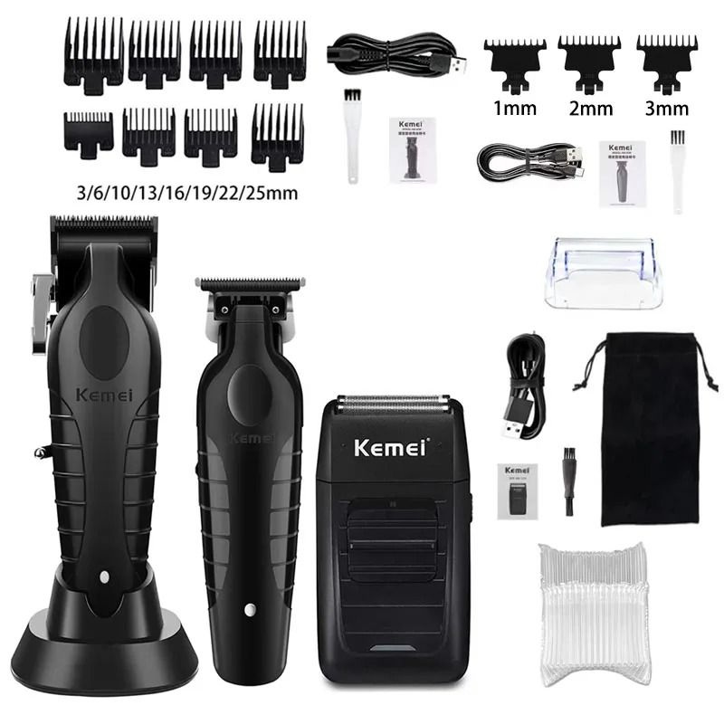 Professional Mens Hair Clipper Kit Rechargeable Electric Trimmer and Shaver