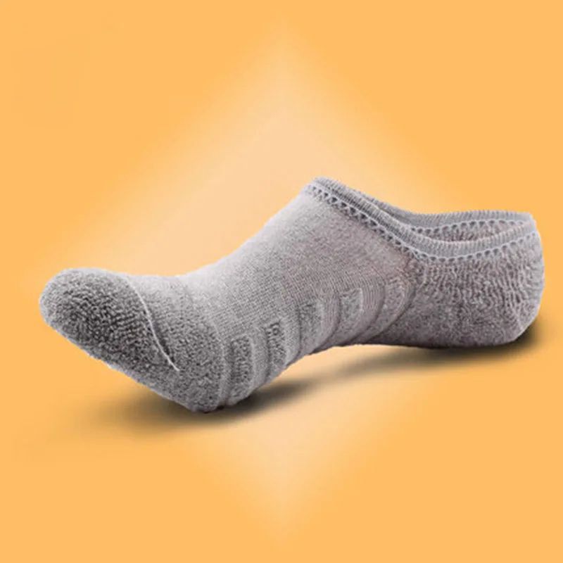 Mens Cotton Invisible Boat Socks with Anti Slip Heel 5 Pairs
