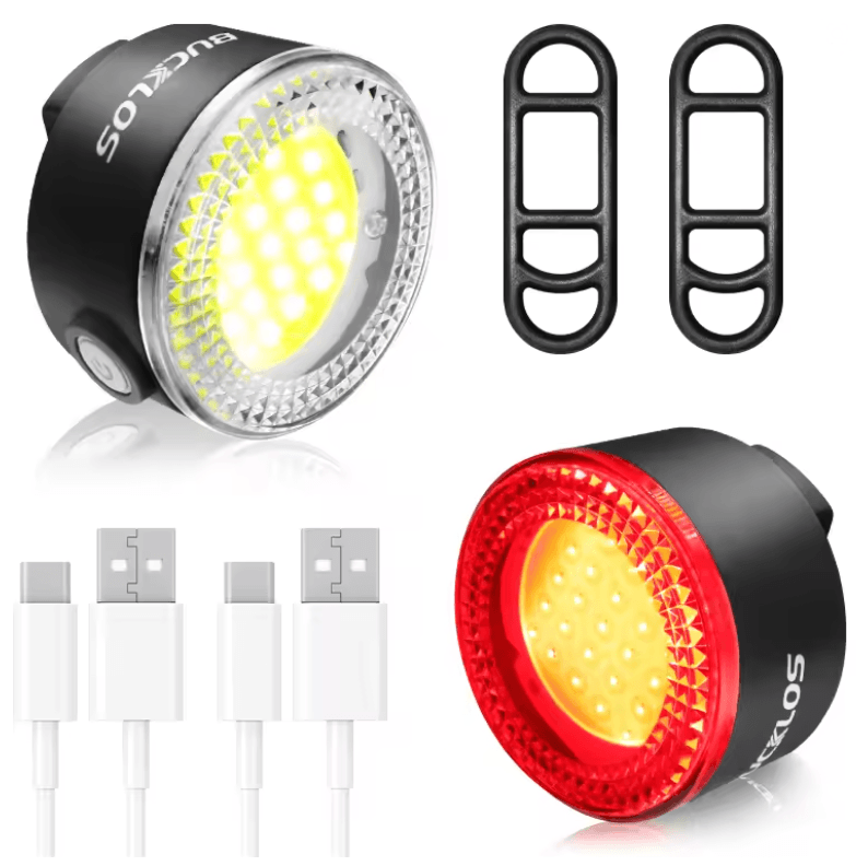 BUCKLOS Rechargeable Bike Light Set with COB LED Front and Rear Lamps