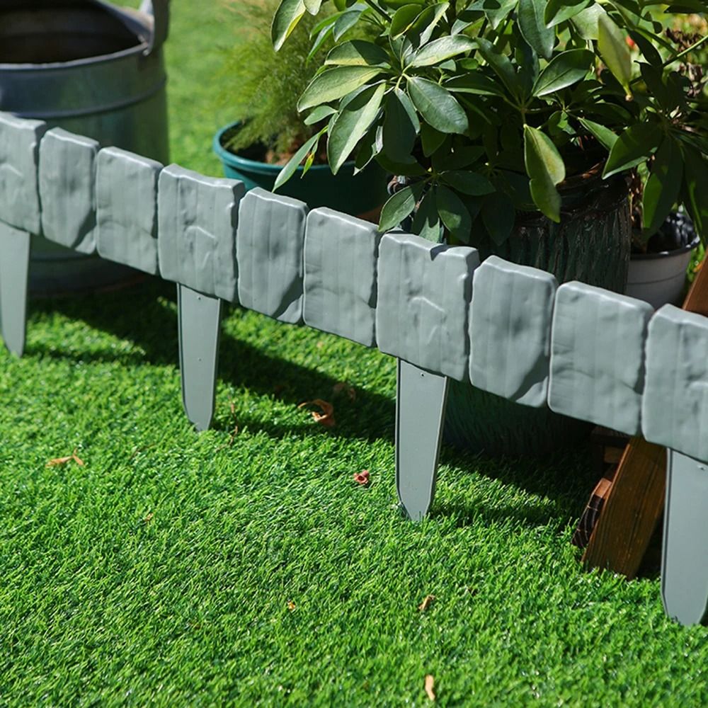 10 Pack Garden Fence Border Imitation Stone Edging Stakes Decorative Lawn and Yard Plant Support