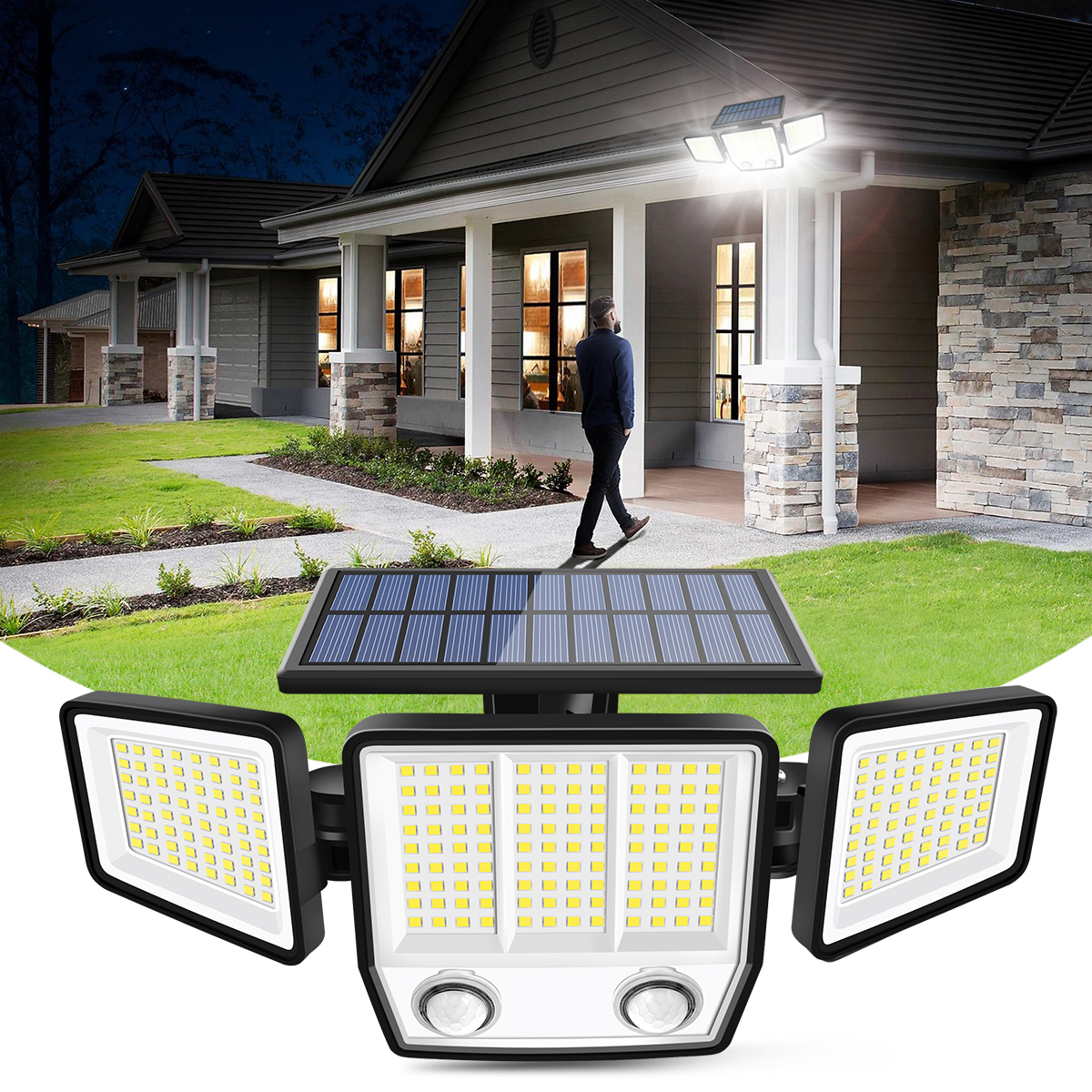 Solar Motion Sensor Light Outdoor Super Bright Waterproof Solar Security Light with Wide Angle Illumination