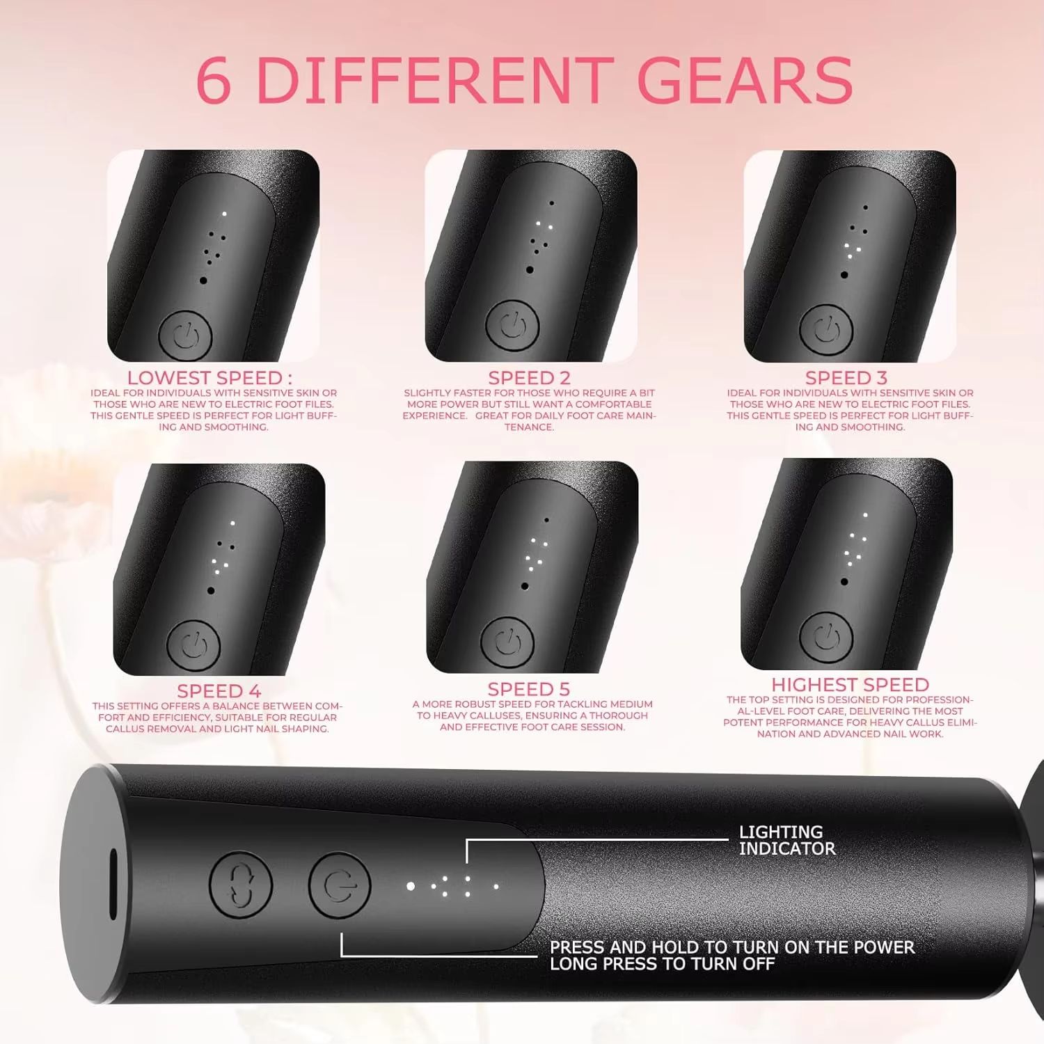 2-in-1 Electric Foot Callus Remover & Nail Grinder with 6 Speeds and Sandpaper Foot Sander Tool