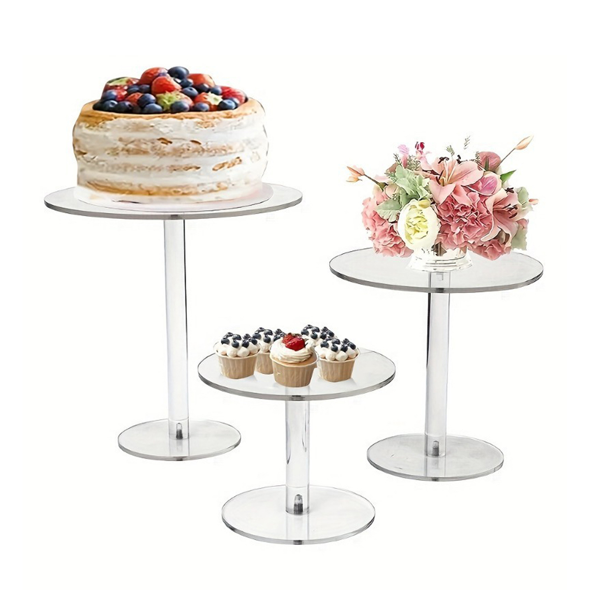 Elegant Transparent Acrylic Round Cake Stand for Desserts, Cupcakes, and Pastry Displays – Perfect for Weddings, Events,