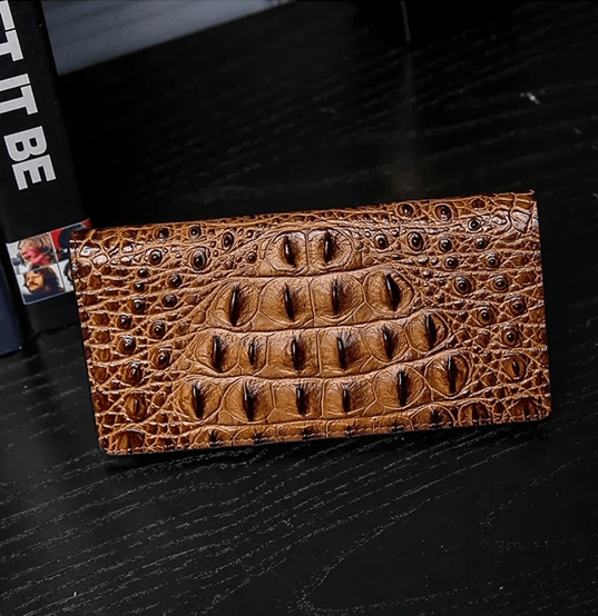 Mens Slim Leather Wallet with Crocodile Texture Business Card Holder