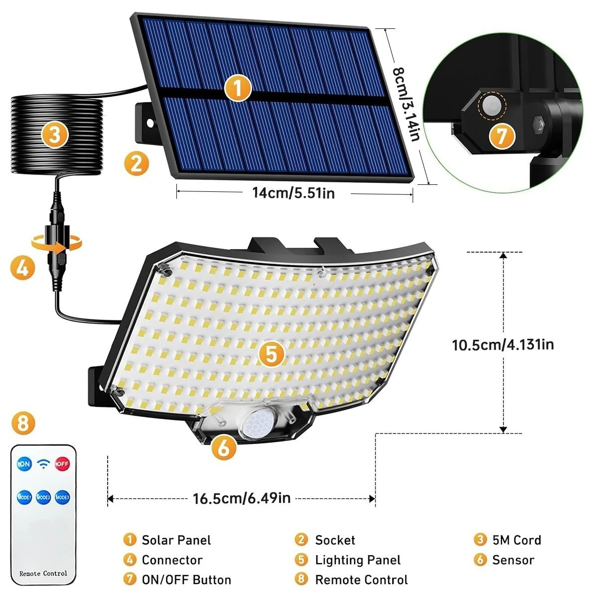 Solar Lights Outdoor 234LED 3 Modes Motion Sensor Flood Security Lights with Remote IP65 Waterproof