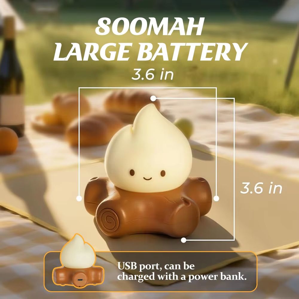 Cozy Campfire Silicone Night Light with Stepless Dimming and Rechargeable Glow