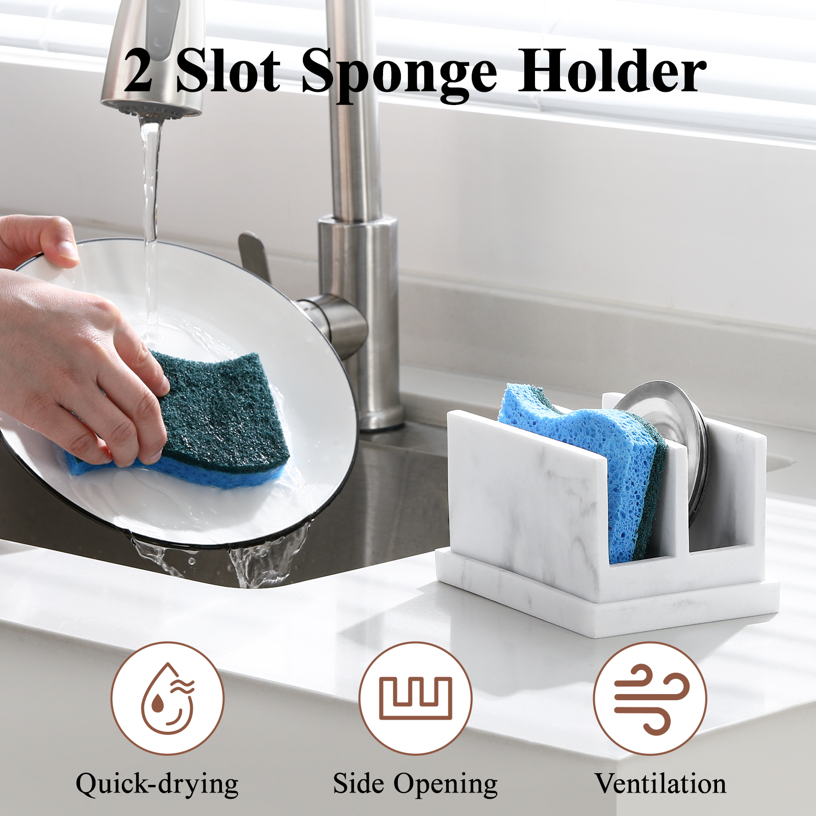 Luxspire Kitchen Sponge Holder for Sink, Resin Dish Sponge Holder with Compartments