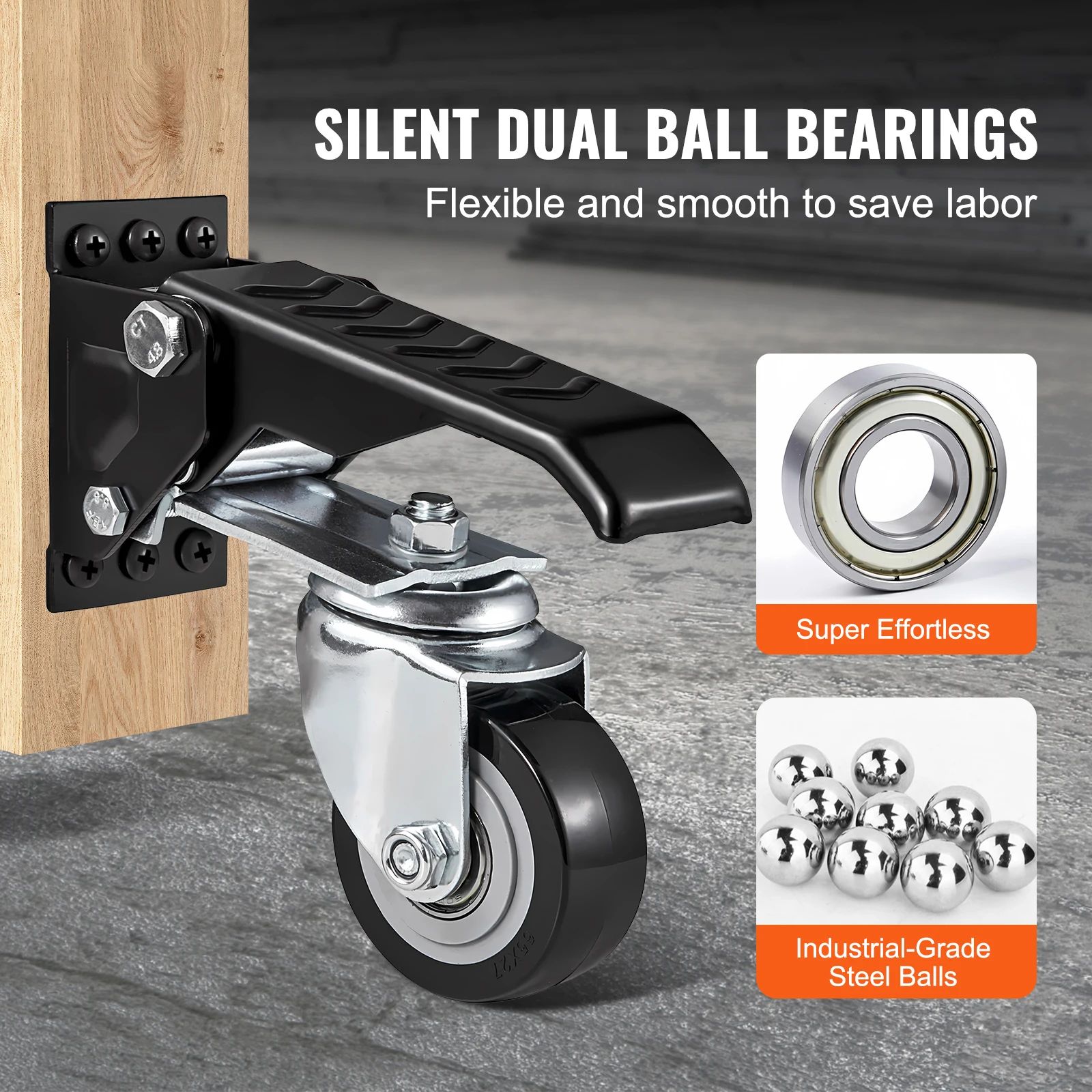 SucceBuy 4pcs Retractable Workbench Caster Wheels – 165 lbs Capacity 360° Swivel Side-Mounted Stepdown Casters